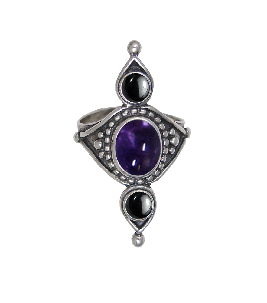 Sterling Silver Royal Ring With Iolite And Hematite Size 10